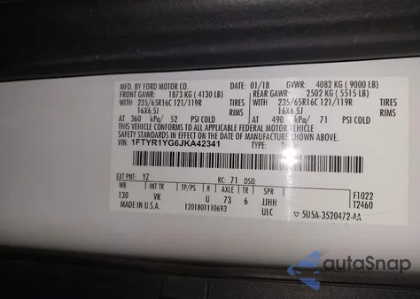 2018 Ford Transit-250 from USA, damaged, VIN 1FTYR1YG6JKA42341